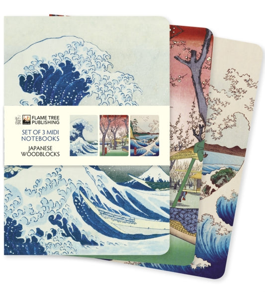 Japanese Woodblocks Set of 3 Midi Notebooks 9781839644856 Flame Tree Studio