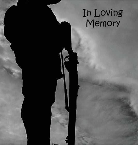 Book cover of: Soldier at War, Fighting, Hero, In Loving Memory Funeral Guest Book, Wake, Loss, Memorial Service, Love, Condolence Book, Funeral Home, Combat, Church, Thoughts, Battle and In Memory Guest Book (Hardback)