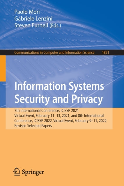 Book cover of: Information Systems Security and Privacy. By: Paolo Mori