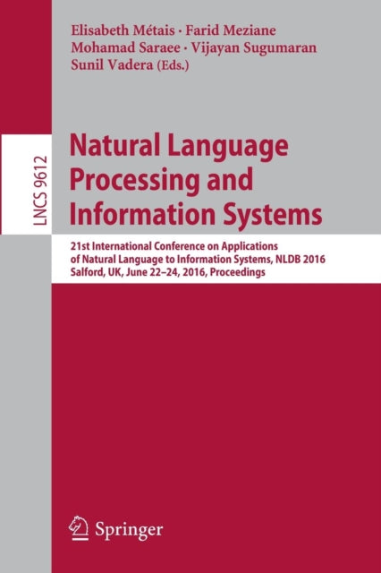 Book cover of: Natural Language Processing and Information Systems. By: Elisabeth Métais