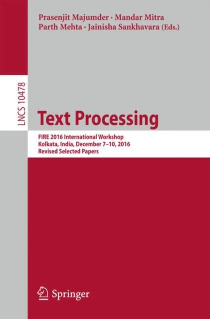 Book cover of: Text Processing. By: Prasenjit Majumder