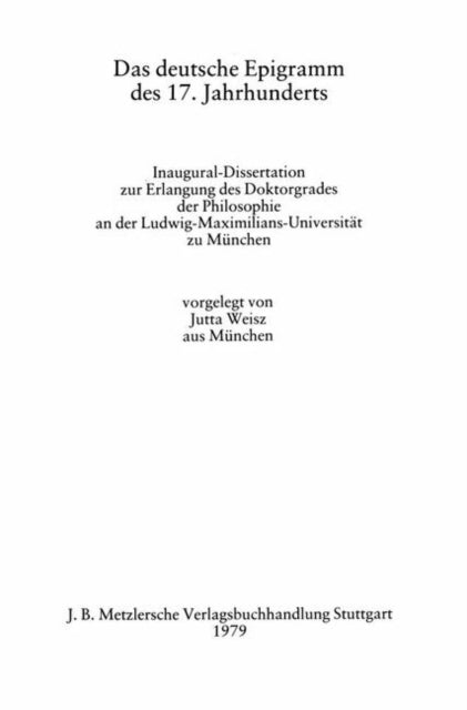 Book cover of: Das deutsche Epigramm des 17. Jahrhunderts. By: Jutta Weisz
