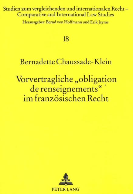 Book cover of: Vorvertragliche «obligation de renseignements» im franzoesischen Recht