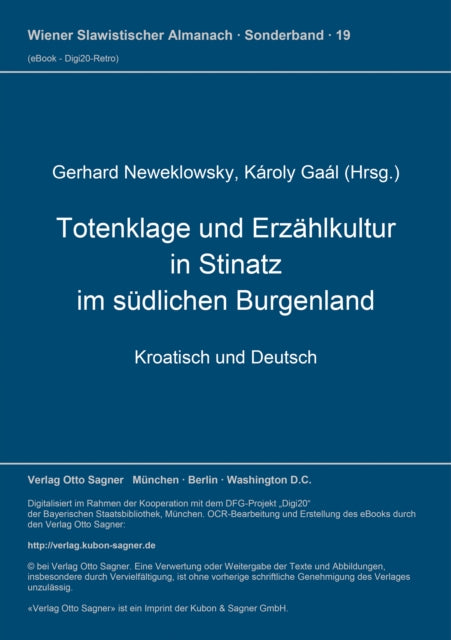 Book cover of: Totenklage und Erzaehlkultur in Stinatz im suedlichen Burgenland