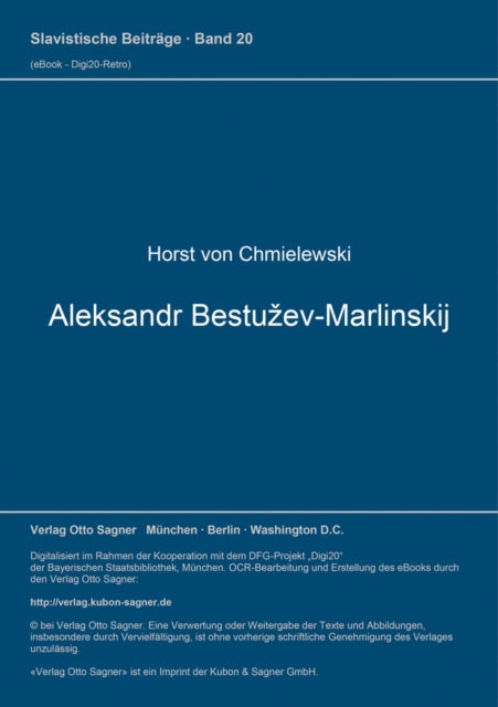 Book cover of: Aleksandr Bestuzev-Marlinskij. By: Horst Von Chmielewski