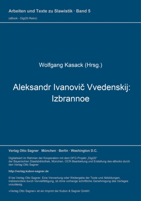 Book cover of: Aleksandr Ivanovic Vvedenskij: Izbrannoe