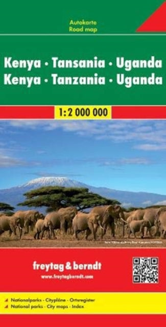 Book cover of: Kenya - Tanzania - Uganda - Rwanda Road Map 1:2 000 000. By: Freytag, Berndt und Artaria.