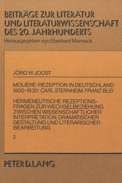 Book cover of: Moliere-Rezeption in Deutschland 1900-1930:- Carl Sternheim, Franz Blei