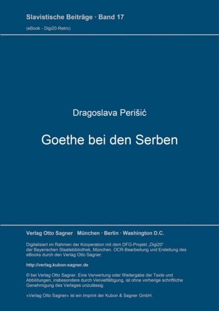Book cover of: Goethe bei den Serben. By: Dragoslava Peri?ic