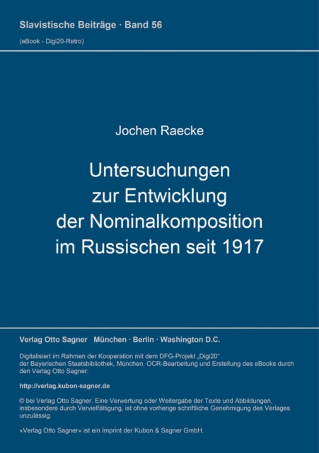 Book cover of: Untersuchungen zur Entwicklung der Nominalkomposition im Russischen seit 1917