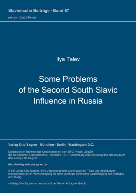 Book cover of: Some Problems of the Second South Slavic Influence in Russia