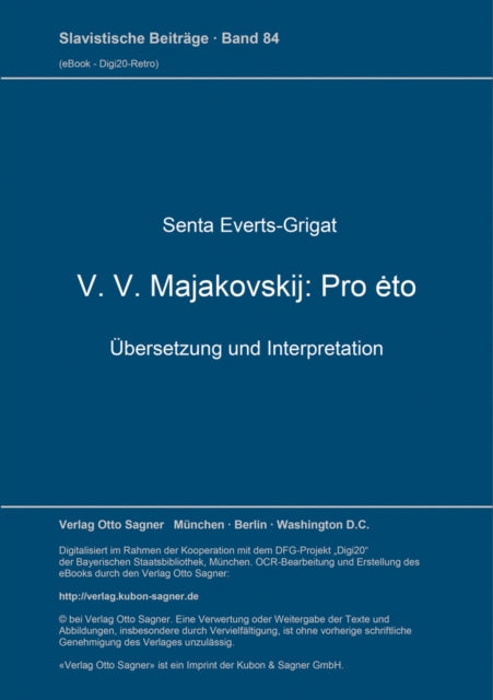 Book cover of: V. V. Majakovskij: Pro eto