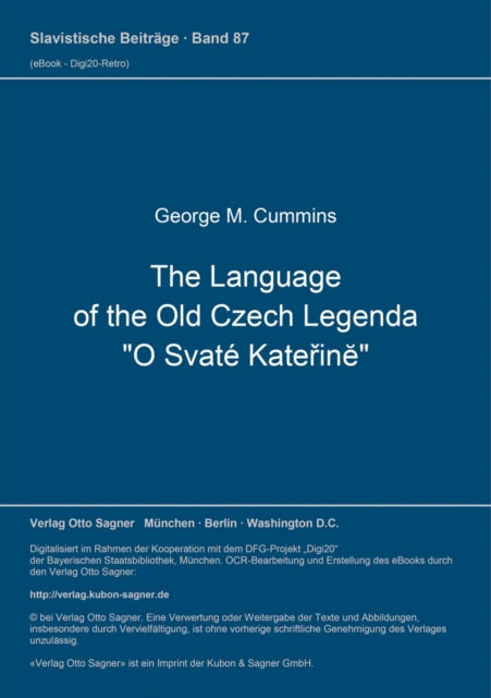 Book cover of: Language of the Old Czech Legenda "O Svate Katerine"