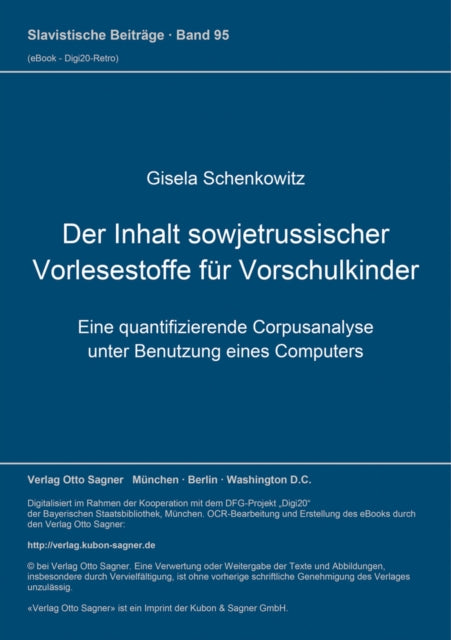 Book cover of: Der Inhalt sowjetrussischer Vorlesestoffe fuer Vorschulkinder