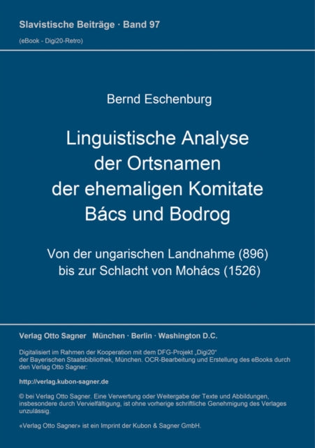 Book cover of: Linguistische Analyse der Ortsnamen der ehemaligen Komitate Bacs und Bodrog