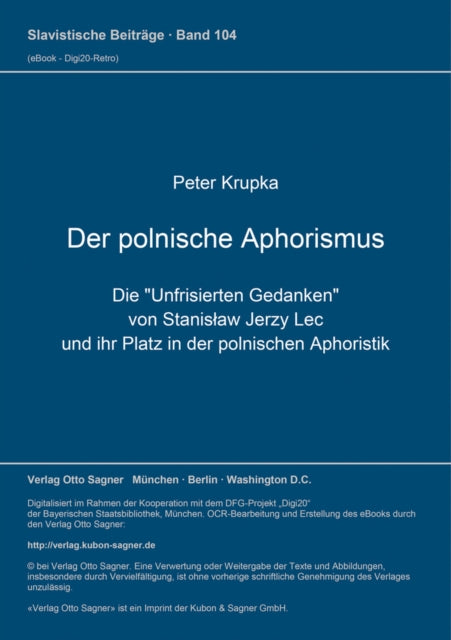 Book cover of: Der polnische Aphorismus