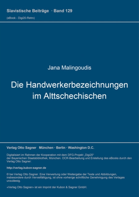 Book cover of: Die Handwerkerbezeichnungen im Alttschechischen