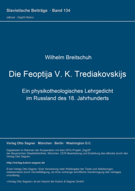 Book cover of: Die Feoptija V. K. Trediakovskijs