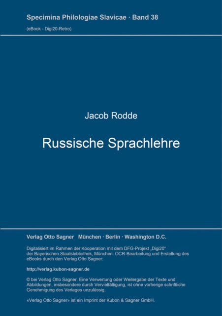 Book cover of: Russische Sprachlehre. By: Jacob Rodde
