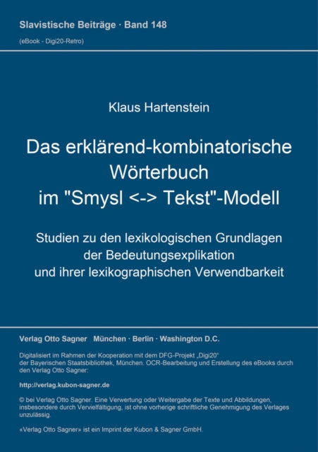 Book cover of: Das erklaerend-kombinatorische Woerterbuch im "Smysl - Tekst"-Modell
