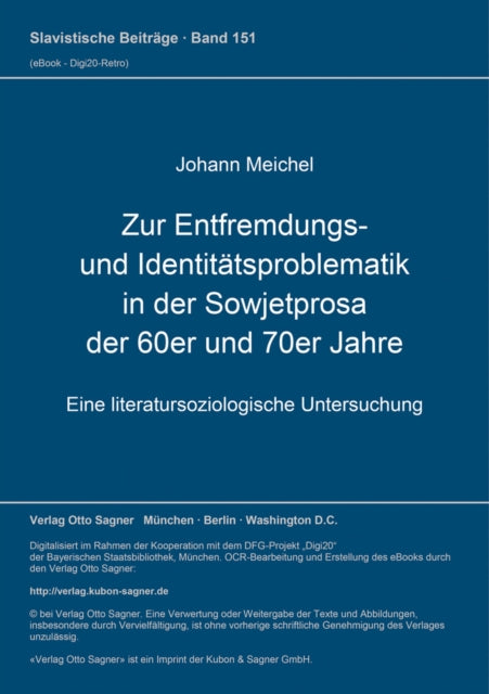 Book cover of: Zur Entfremdungs- und Identitaetsproblematik in der Sowjetprosa der 60er und 70er Jahre