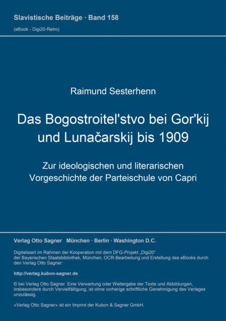 Book cover of: Das Bogostroitel'stvo bei Gor'kij und Lunacarskij bis 1909