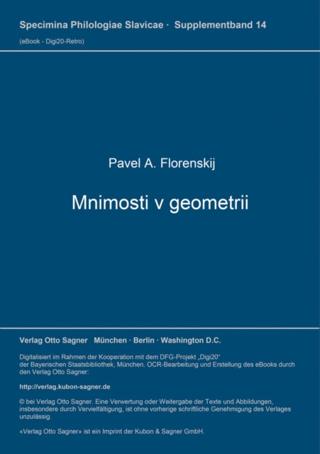 Book cover of: Mnimosti v geometrii. By: Pavel A. Florenskij