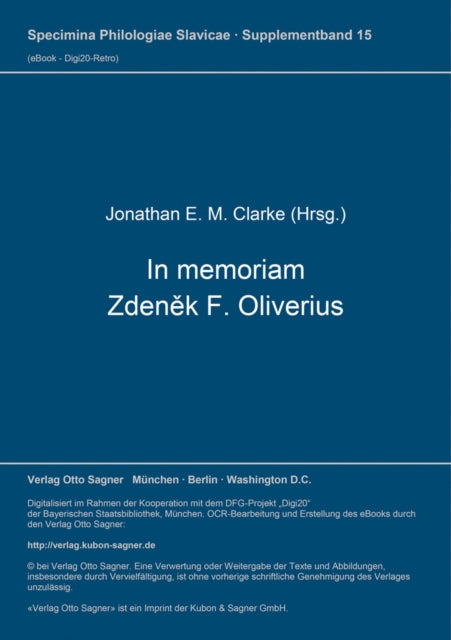 Book cover of: In memoriam Zdenek F. Oliverius