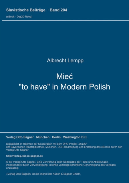 Book cover of: Miec, "to have" in Modern Polish