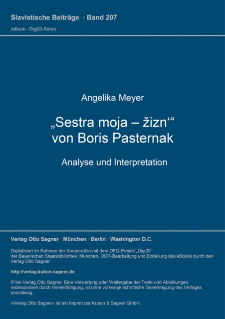 Book cover of: Sestra moja - zizn von Boris Pasternak. By: Angelika Meyer