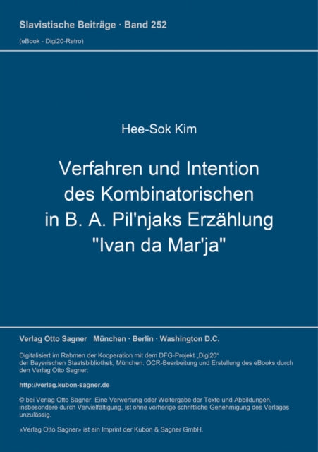 Book cover of: Verfahren und Intention des Kombinatorischen in B. A. Pil'njaks "Ivan da Mar'ja"