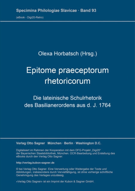 Book cover of: Epitome praeceptorum rhetoricorum