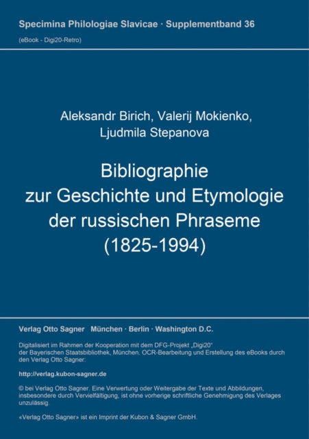 Book cover of: Bibliographie zur Geschichte und Etymologie der russischen Phraseme (1825-1994)