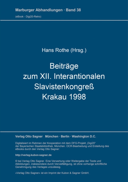 Book cover of: Beitraege zum XII. Internationalen Slavistenkongre, Krakau 1998