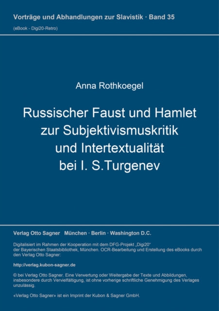 Book cover of: Russischer Faust und Hamlet zur Subjektivismuskritik und Intertextualitaet bei I. S.Turgenev