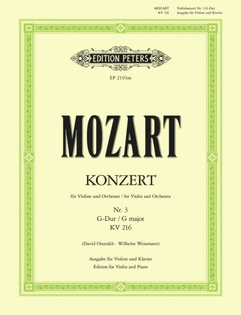 Book cover of: Concerto No. 3 in G K216
