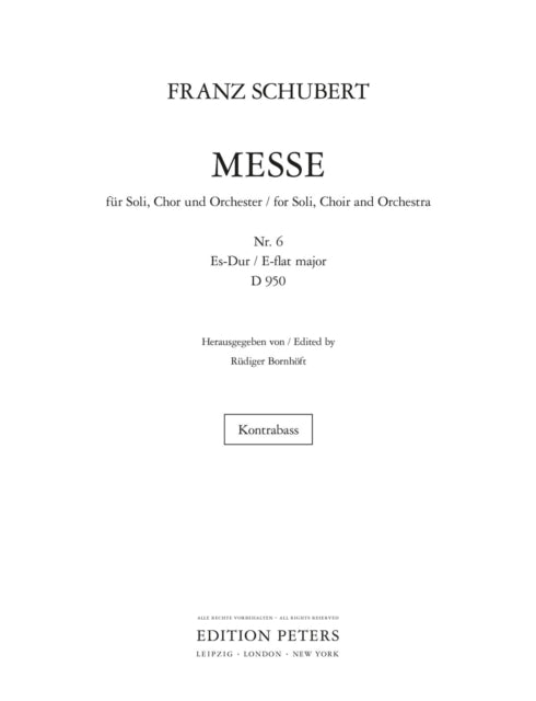 Book cover of: Mass in Eb major D950 (Double bass Part)