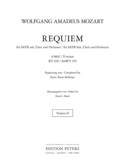Book cover of: Requiem in D minor K626 (Violin 2 Part)