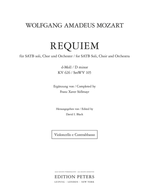 Book cover of: Requiem in D Minor K626 (Cello and Double Bass Part)