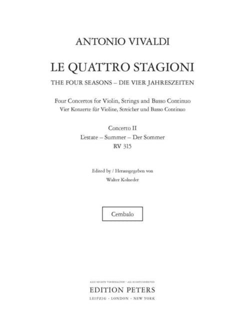Book cover of: Four Seasons, Concerti Op. 8; No. 2 in G minor RV315 Summer (Harpsichord Part)